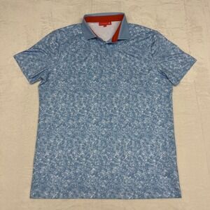 Redvanly Polo Shirt Mens Medium Blue Abstract Performance Golf Stretch Preppy